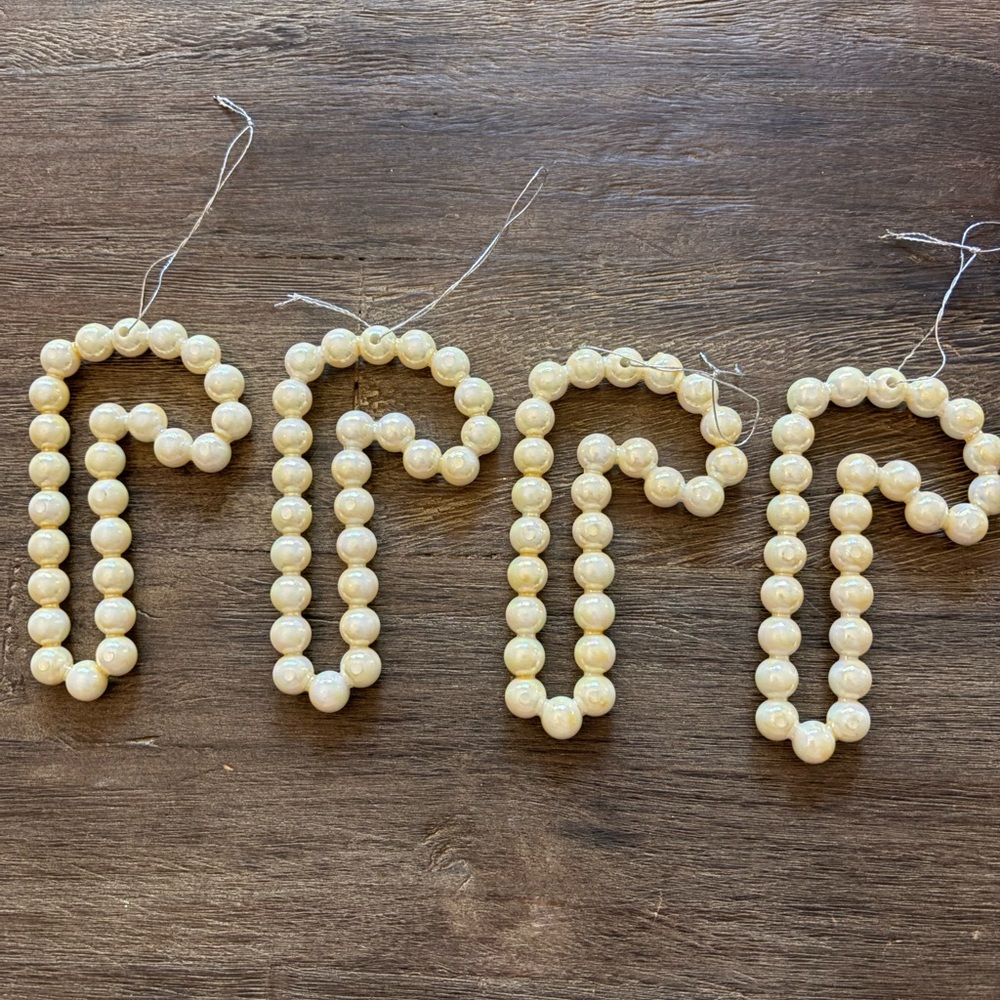 Pearl Beaded Candy Cane Ornaments set of 4